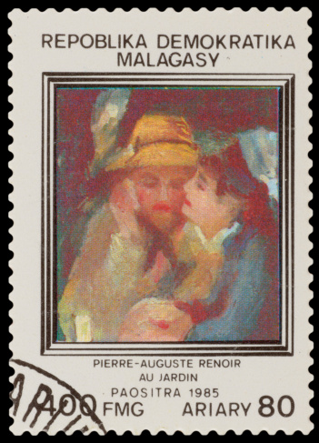 MALAGASY - CIRCA 1985: A stamp printed in the MALAGASY, shows paint by artist Pierre-Auguste Renoir \