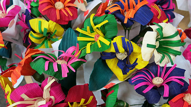 istock Full Frame Colorful Mexican Corn Husk Flower Bouquet 475062388