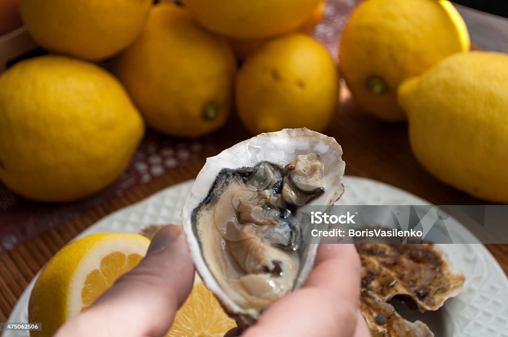 oysters appetizing French oysters with lemon, delicious, really delicious, gourmet food 2015 Stock Photo