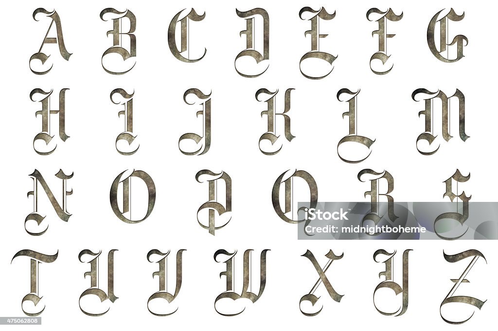 Medieval Gothic Alphabet Collection medieval gothic Renaissance alphabet collection isolated on white Gothic Style Stock Photo