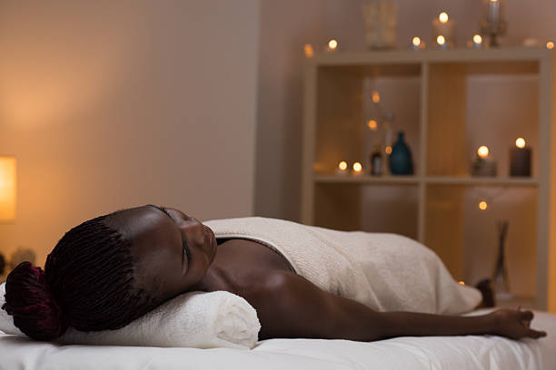 African beauty woman getting spa