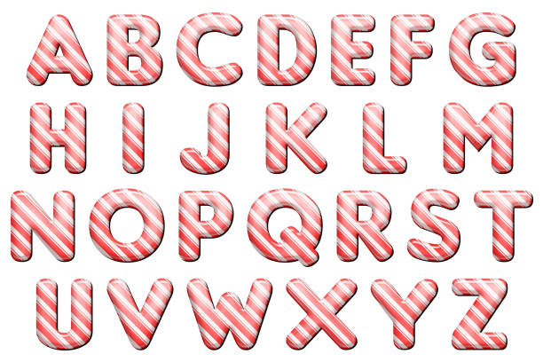 candy cane Christmas alphabet collection isolated on white