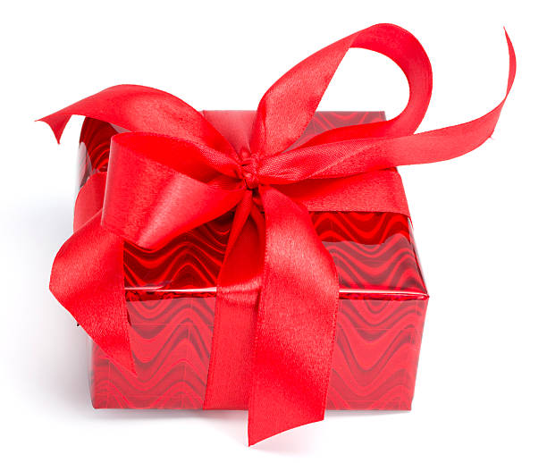 赤いギフトまで、リボン結び - isolated gift box wrapping paper celebration event ストックフォトと画像