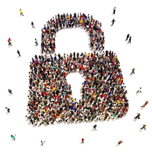 Large group of people that are seeking security protection stock photo