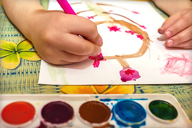 istock child draws a tree with flowers 475069364