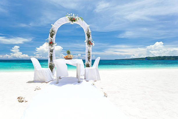 istock Beautiful wedding arch on tropical beach 475070229