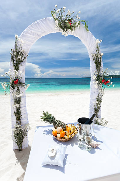 istock Beautiful wedding arch on tropical beach 475070237