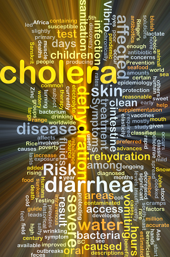Background concept wordcloud illustration of cholera glowing light