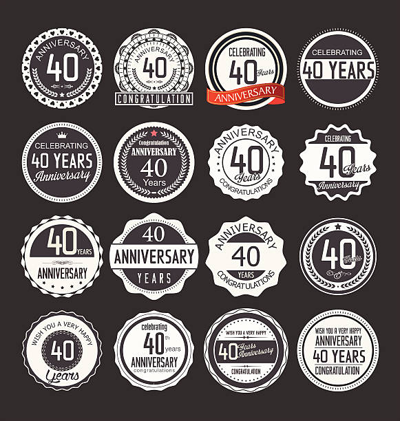 ilustraciones, imágenes clip art, dibujos animados e iconos de stock de colección de etiquetas de aniversario, 40 años - 40 44 years