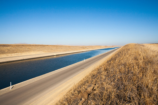 The California aqueduct, the central component of the California State Water Project that moves fresh water across the state from Northern California into the irrigation networks of the central valley and into the Southern California Metropolitan Water District.