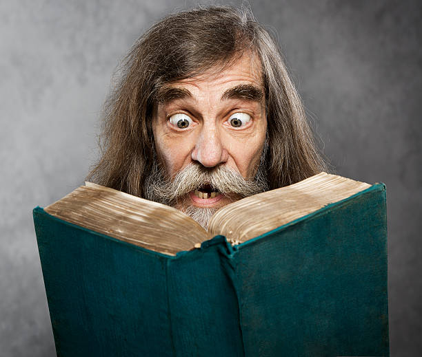 Senior Old Man Read Book, Amazing Face Crazy Shocked Eyes, Confused Surprised People