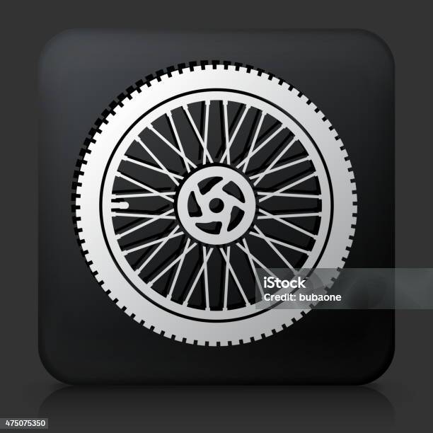 Black Square Button With Bike Wheel Icon Stock Illustration - Download Image Now - 2015, Bicycle, Black Background