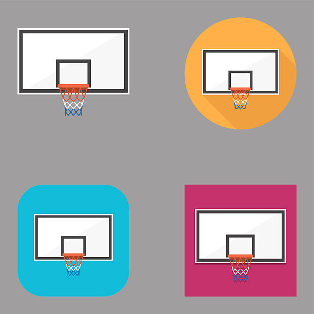 Flat Basketball Backboard icons | Kalaful series Flat basketball backboard icon set over different background shapes and colors. back board basketball stock illustrations