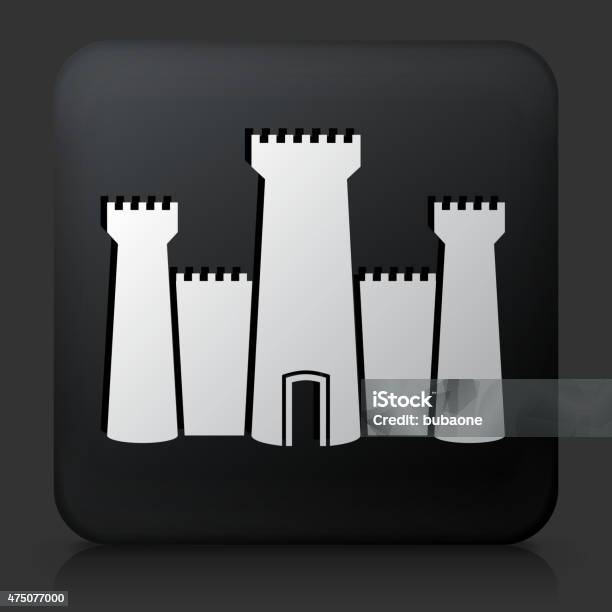 Black Square Button With Castle Icon Stock Illustration - Download Image Now - 2015, Black Background, Building Exterior