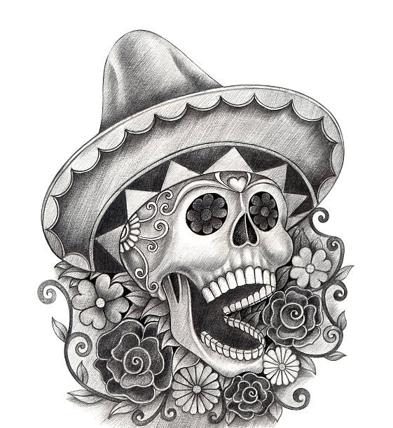 ilustrações de stock, clip art, desenhos animados e ícones de crânio de dia dos mortos. - spooky cemetery single flower flower