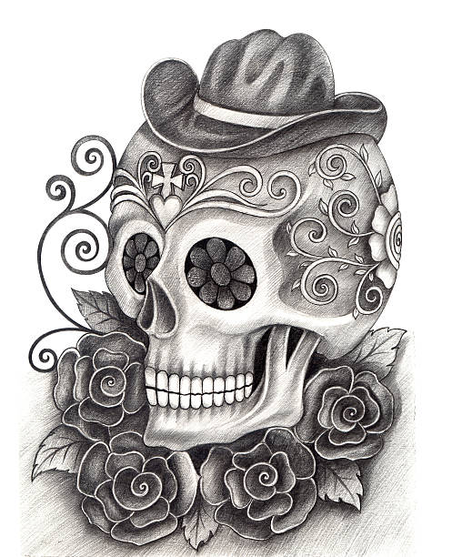 illustrations, cliparts, dessins animés et icônes de crâne art jour de la mort. - spooky cemetery single flower flower