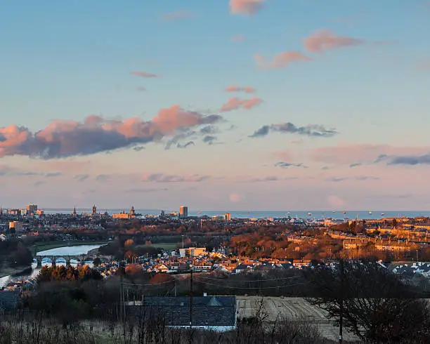 The city of Aberdeen, Scotland, viewed from Tollohill.