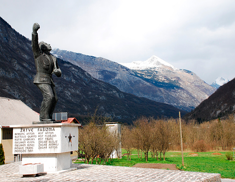 Zaga, Slovenia - April 6th 2015. A World War Two Yugoslav era war memoial overlooks a valley in present day Slovenia