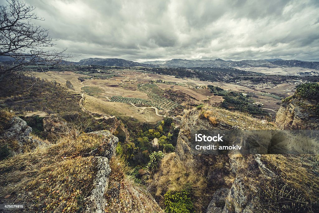 round View of Ronda and surrounding countryside. Province of Malaga, Andalusia, Spain Adulation Stock Photo