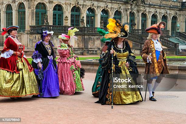 Noble Ladys In Baroque Clothes Walking Trough Dresden Stock Photo - Download Image Now