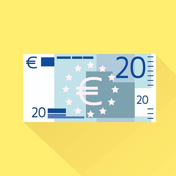 Euro Banknote Flat Design with Shadow Euro Banknote Flat Design with Shadow Vector Illustration banknote euro close up stock illustrations