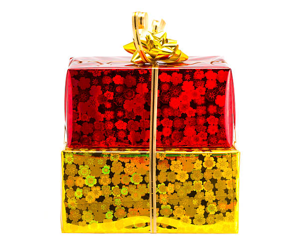 赤と黄色のギフトで、白背景 - isolated gift box wrapping paper celebration event ストックフォトと画像