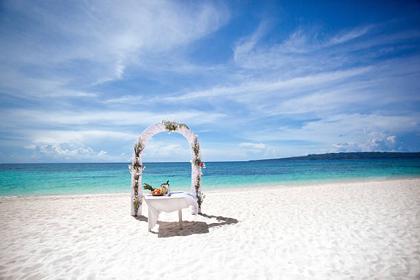 istock Beautiful wedding arch on tropical beach 475084237