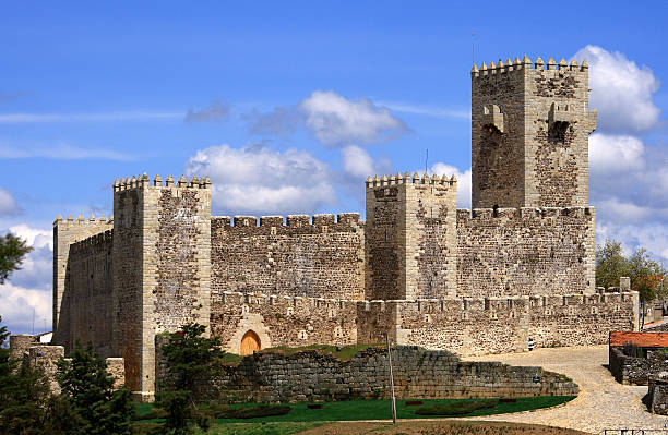 Linhares da Beira Portugal - 10 06 2023: View at the tower and interior fortress at the Linhares da Beira Castle, on Linhares da Beira village downtown, Viseu, Portugal