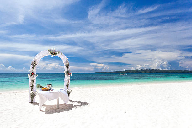 istock Beautiful wedding arch on tropical beach 475084435