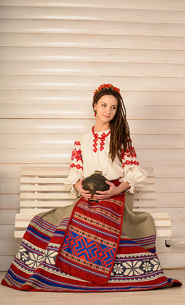 istock young woman in Slavic Belarusian national original suit studio 475086146