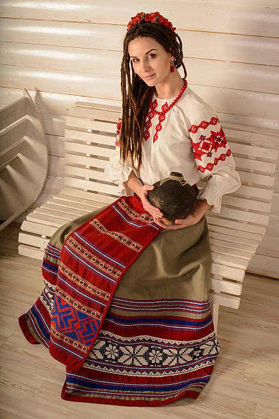 istock young woman in Slavic Belarusian national original suit studio 475086152