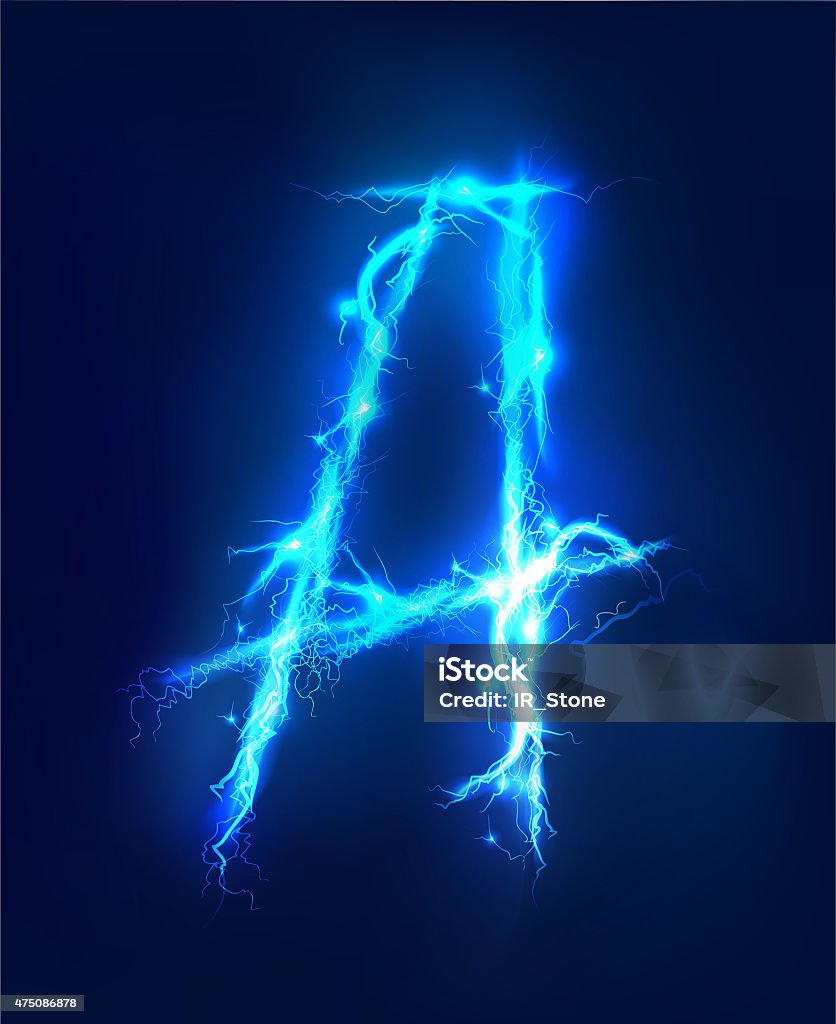 Alphabet made of blue electric lighting, thunder storm effect. ABC 2015 stock illustration