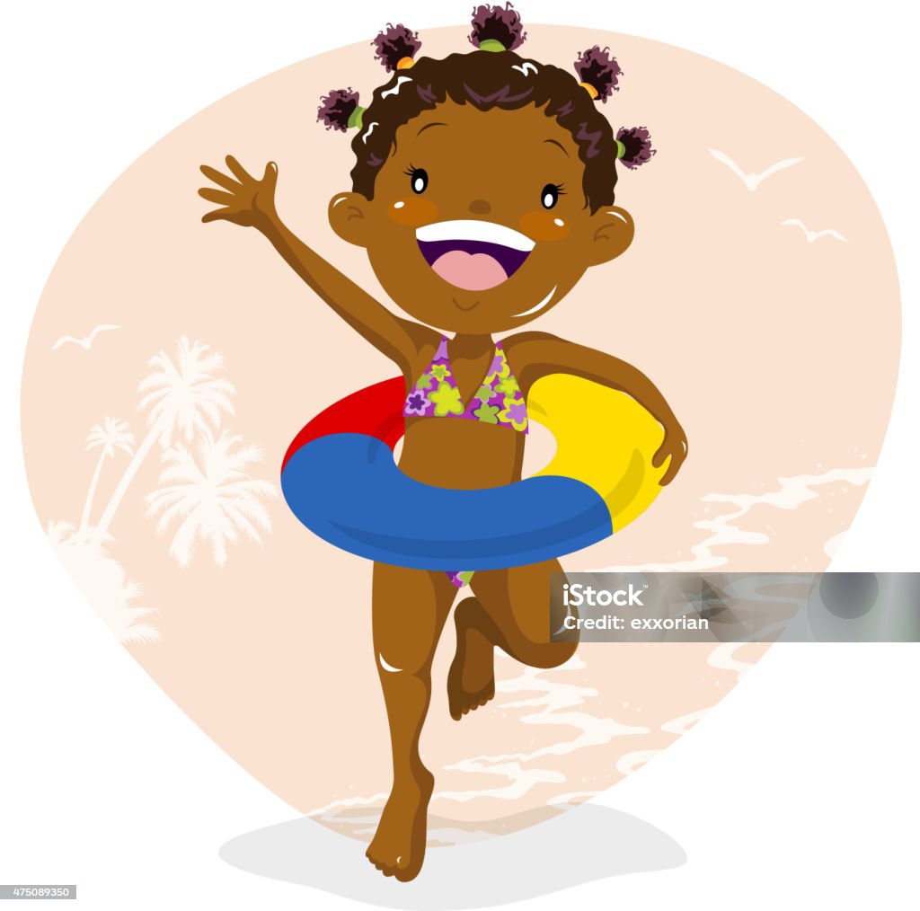 Girl wearing tubo interno en la playa - arte vectorial de Afrodescendiente libre de derechos