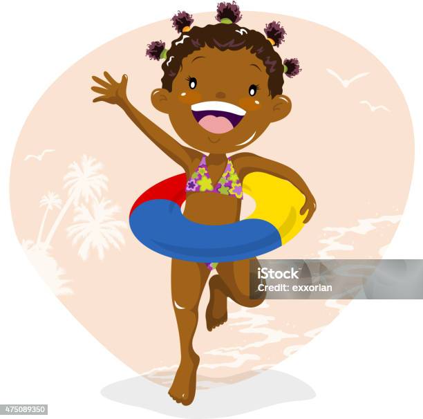 Ilustración de Girl Wearing Tubo Interno En La Playa y más Vectores Libres de Derechos de Afrodescendiente - Afrodescendiente, Niño, Bebé