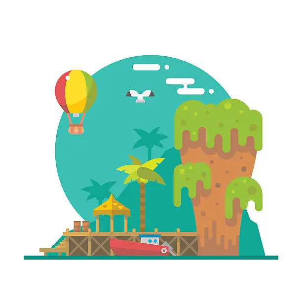 Vector illustration of Flat design of Tapu island at Phang nga, Thailand