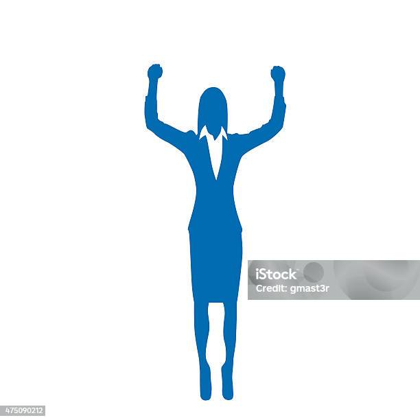 Business Woman Silhouette Excited Hold Hands Up Stock Illustration - Download Image Now - 2015, Achievement, Adult