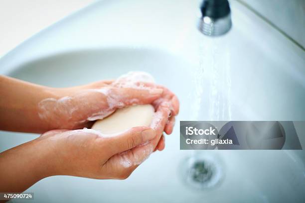 Woman Washing Her Hands Stock Photo - Download Image Now - Blue, Domestic Bathroom, Public Restroom