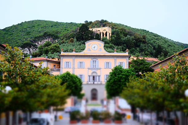 San Giuliano Terme is a small town in Tuscany, Italy, famous for its spa. The main square in the city centre with its ancient building hosting the spa is the main landmark. Toy-camera photographic effect  with partial defocusing.