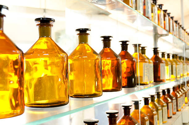 istock antique amber medicine bottles 475093477
