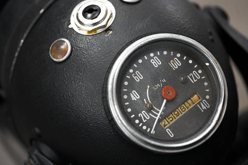 Color detail with the speedometer of a motorcycle.