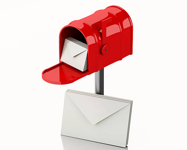 istock 3d Red mail box with heap of letters. 475097720