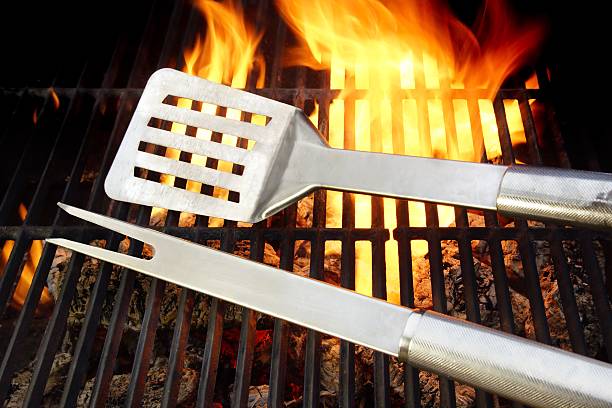 istock BBQ Utensils and Hot cast iron grate XXXL 475099981