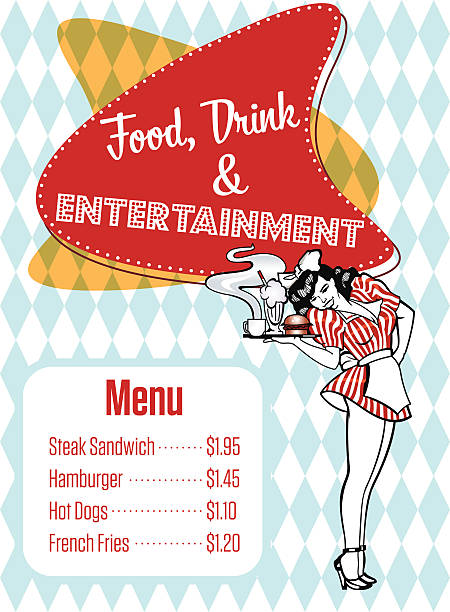 illustrazioni stock, clip art, cartoni animati e icone di tendenza di cibo, bevande e spese di intrattenimento arte vettoriale menu per la cena - pattern design sign cafe