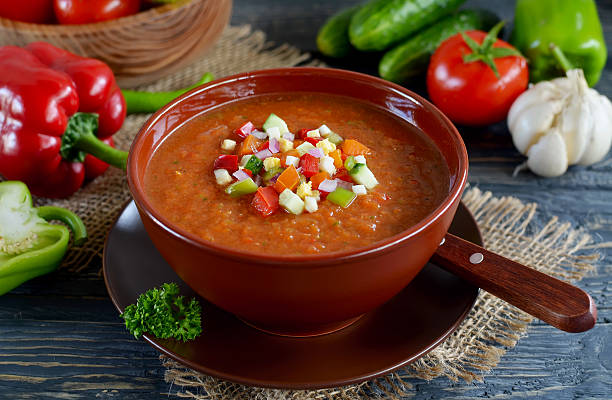 istock Fresh gazpacho on a wooden table 475115908