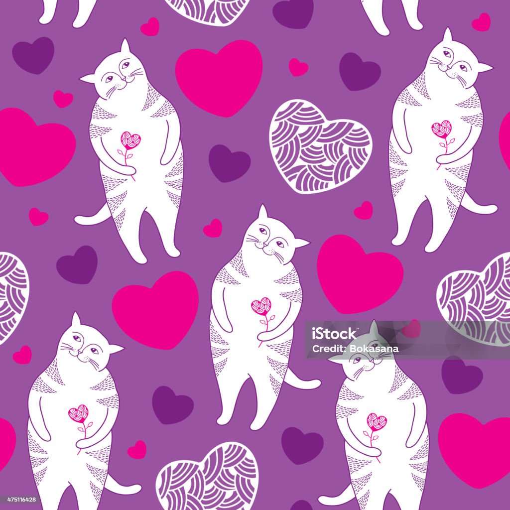 Seamless pattern with Funny cats and hearts Seamless pattern with Funny cats and hearts. 2015 stock vector