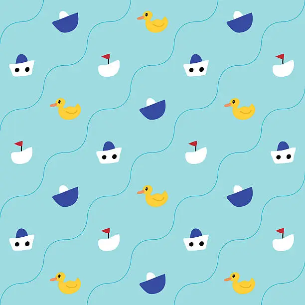 Vector illustration of Pattern with ducklings and ships