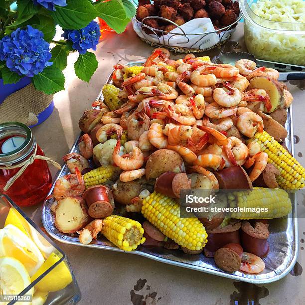 Low Country Boil Stock Photo - Download Image Now - Boiling, Shrimp - Seafood, Seafood