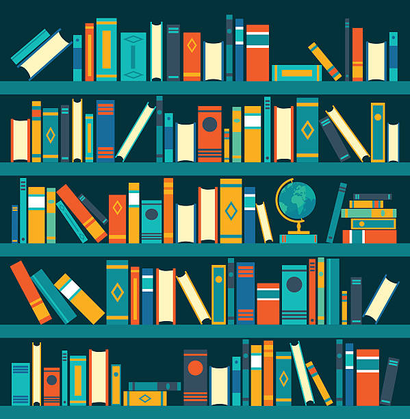 vector of library book shelf background. vector flat illustrations. - 書櫃 幅插畫檔、美工圖案、卡通及圖標