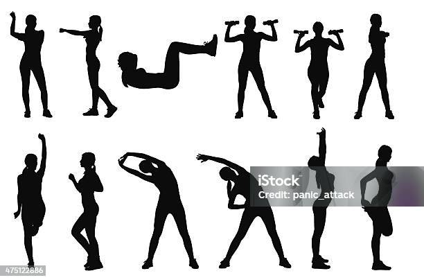 Set Of Various Woman Sports Silhouettes Stock Illustration - Download Image Now - In Silhouette, Exercising, Women