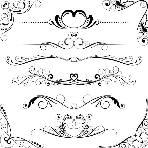 ilustraciones, imágenes clip art, dibujos animados e iconos de stock de hacer oscilar elemento floral de bodas - baroque style rococo style single line frame